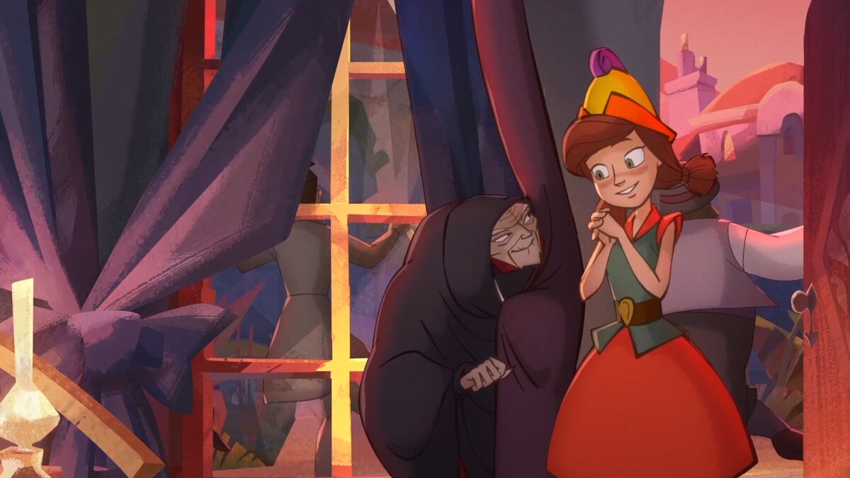 Королева и Огонёк. Вы только посмотрите насколько она мечтательно рассказывает о Гончаре (кадр из мультфильма)