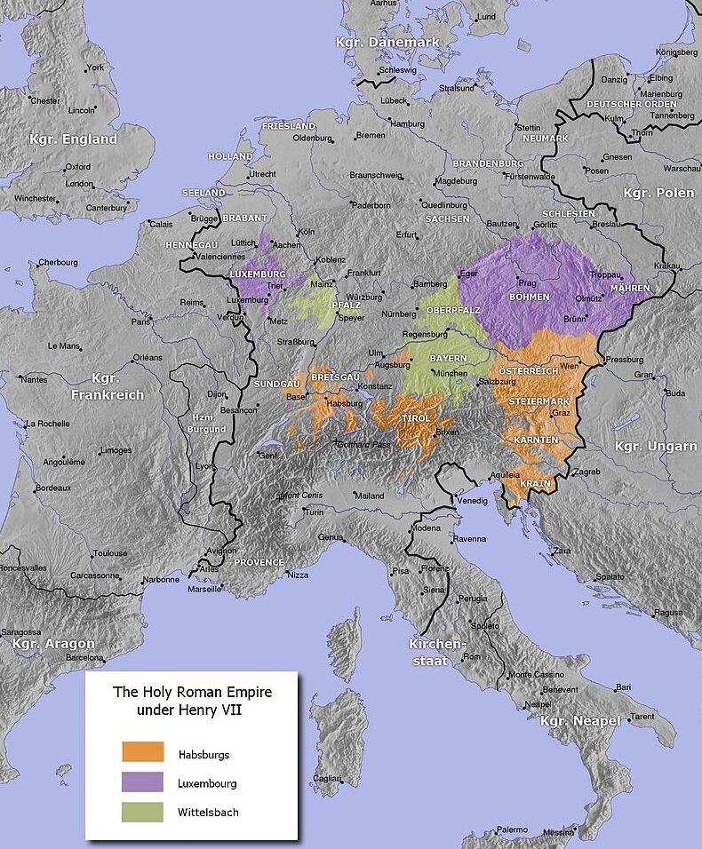 Священная Римская империя при Генрихе VII. Источник: Wikimedia Commons