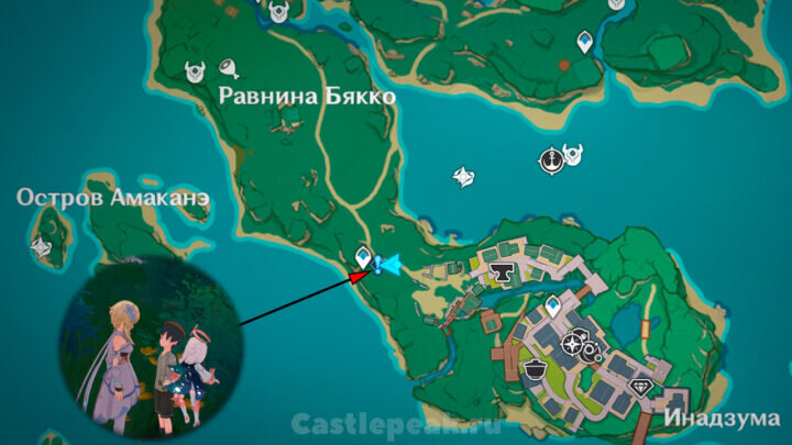 Место, где можно встретить малыша Кудзирая и получить квест «Игра тэмари»