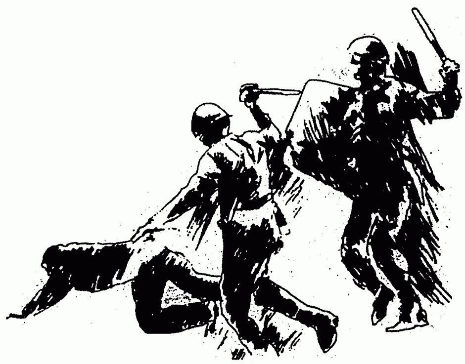 Омоновец с дубинкой арт. Картинка взята из источника: https://i.pinimg.com/originals/52/f8/fd/52f8fdd4f28533eaa007c2ac192510c0.gif.