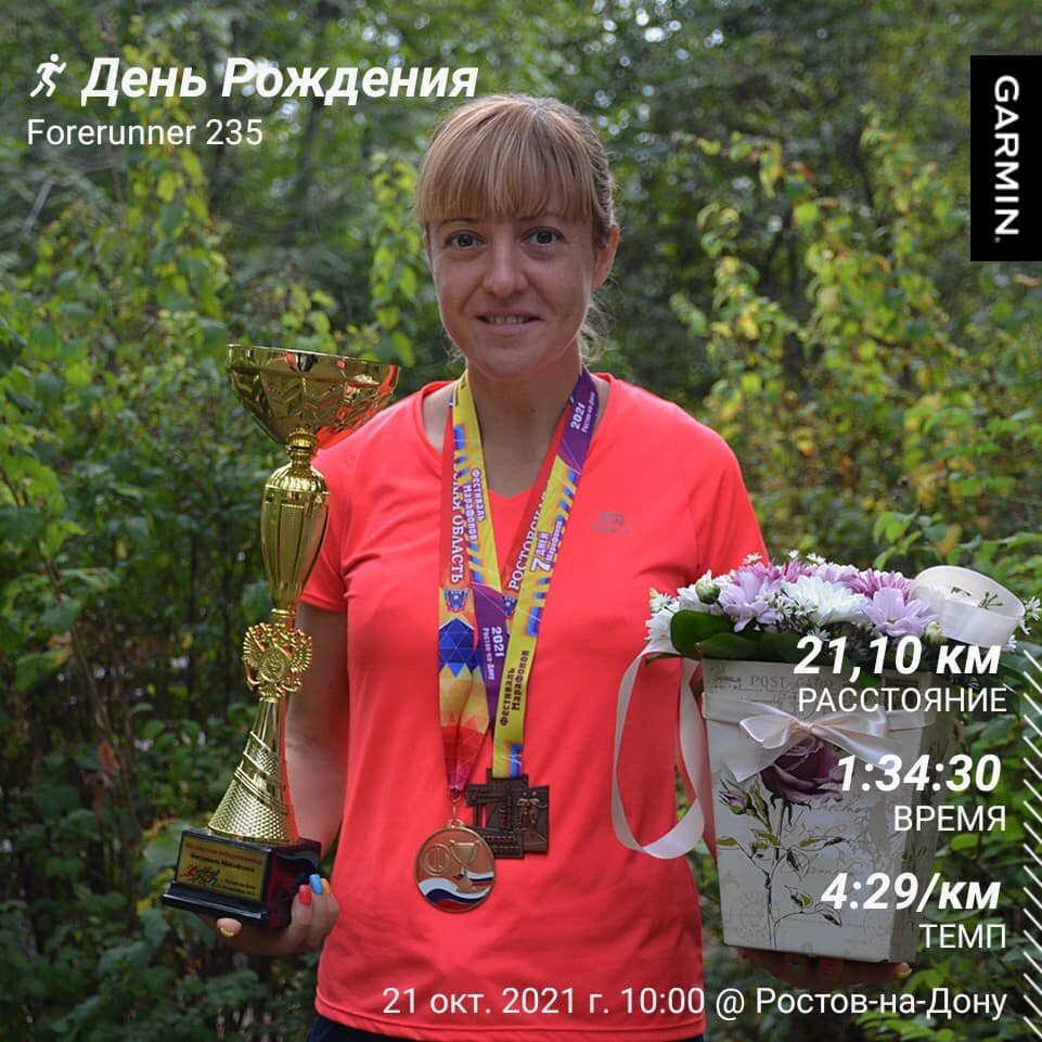 Лена Дьяченко с наградами за победу на Фестивале марафонов (7 марафонов за 7 дней). Фото Евгения Титова.