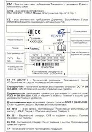 Рис. 1. Пример маркировки привязей «VENTO» и расшифровка значений