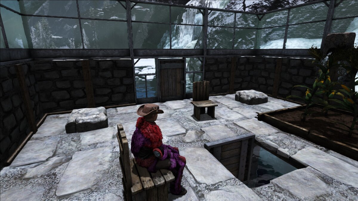 Помещение с лункой для рыбалки, кадр из ARK: Survival Evolved 