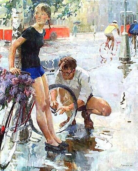 Виктор Цветков. Велосипедная прогулка. 1965 г.