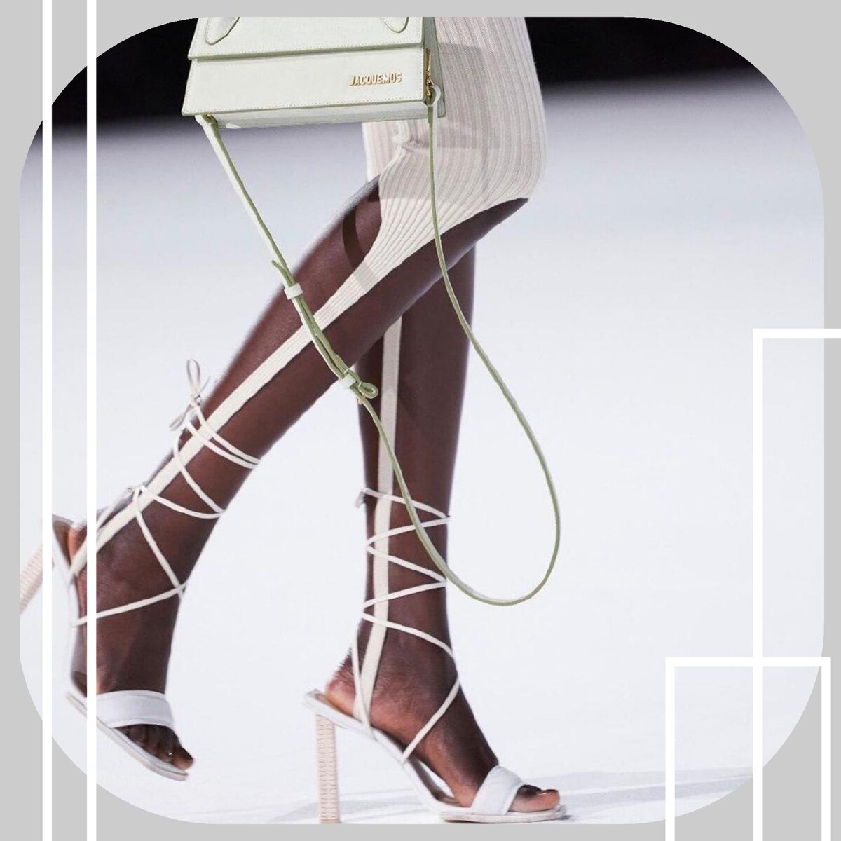 Штрипки предлагают фиксировать плетением на босоножках. Видимо по-другому они слетают с ноги