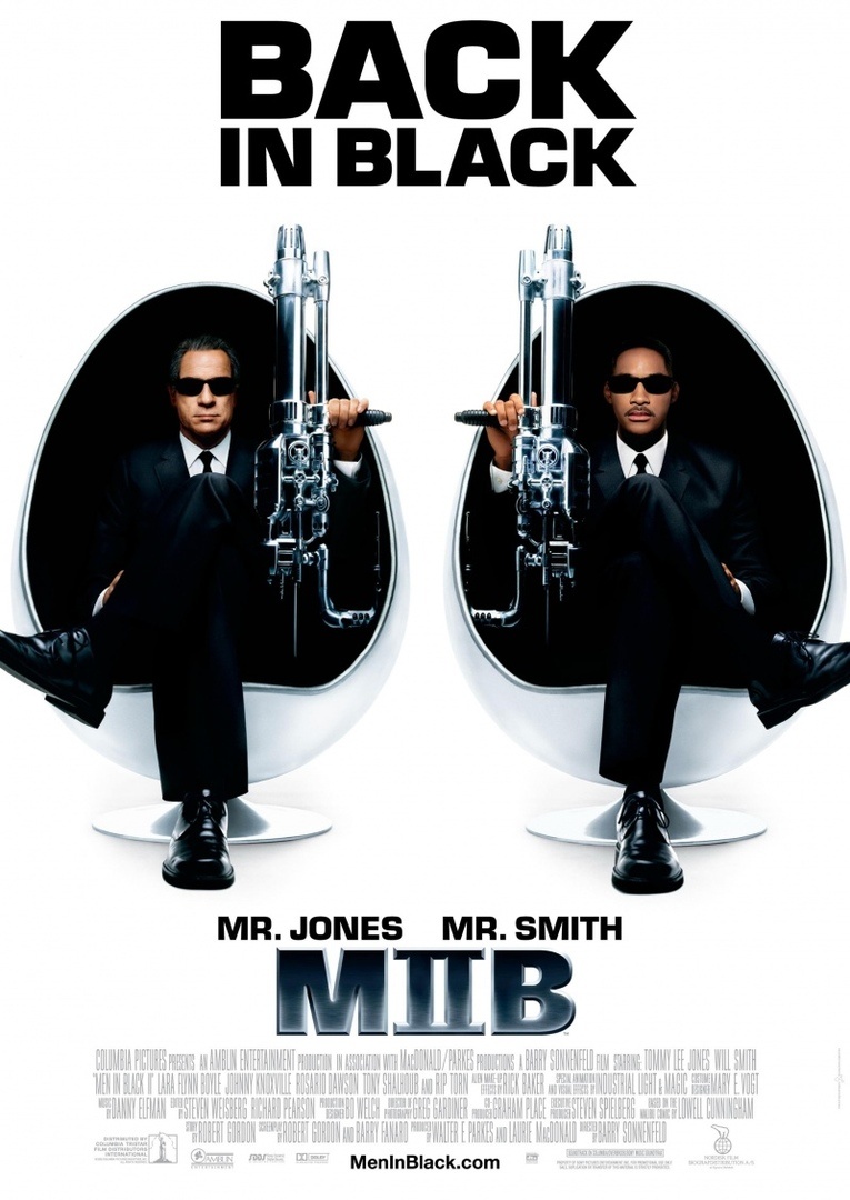 "Люди в черном 2" (Men in Black II) 2002 
Режиссёр: Барри Зонненфельд
В ролях: Томми Ли Джонс, Уилл Смит, Лара Флинн Бойл, Джонни Ноксвил, Розарио Доусон, Тони Шэлуб, Рип Торн, Джек Келер...
Оценка 4++