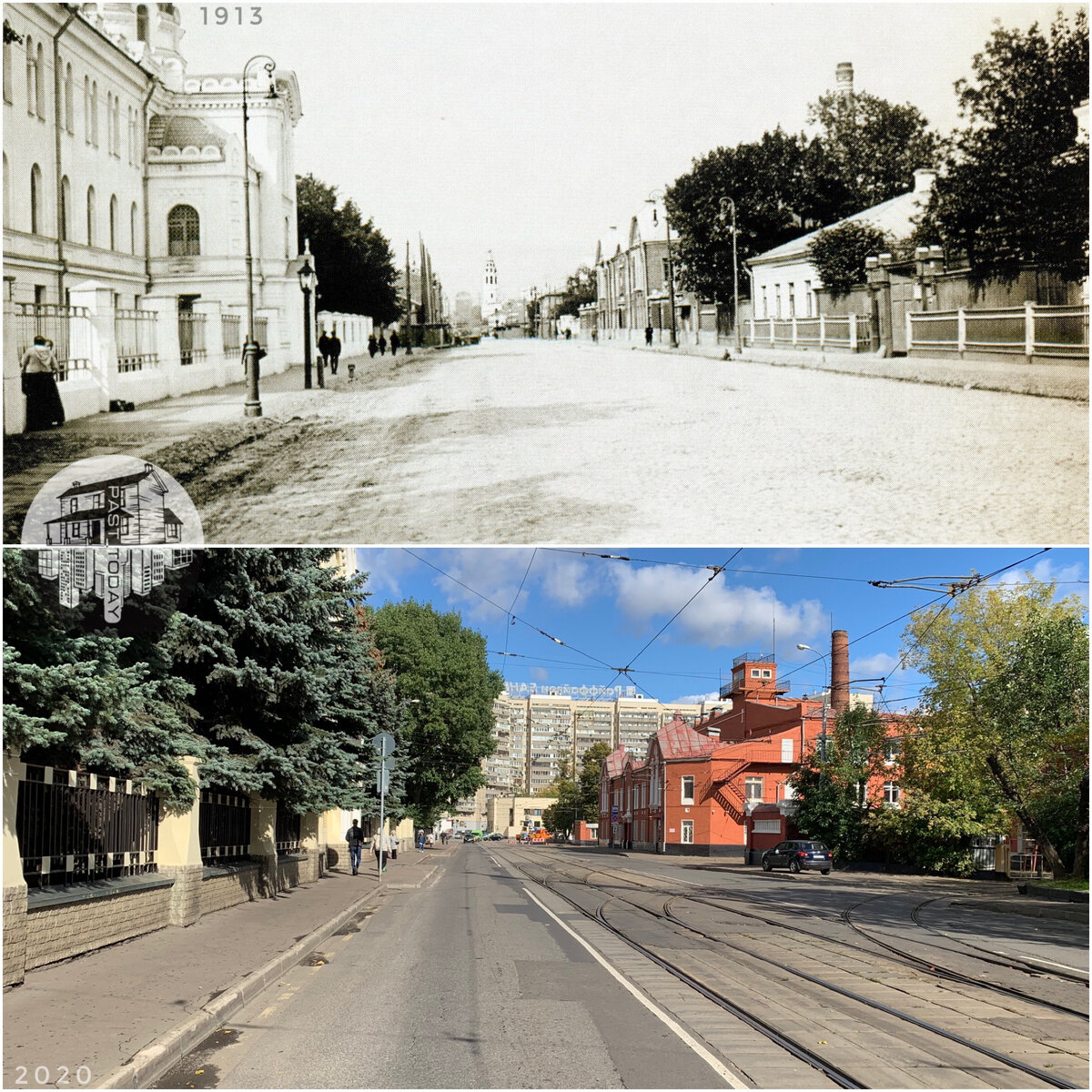 Вид в сторону Калужской площади. Елки слева выросли конечно красивые, но... мы же не в лесу)