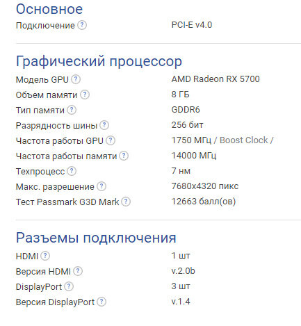 характеристики AMD RX 5700