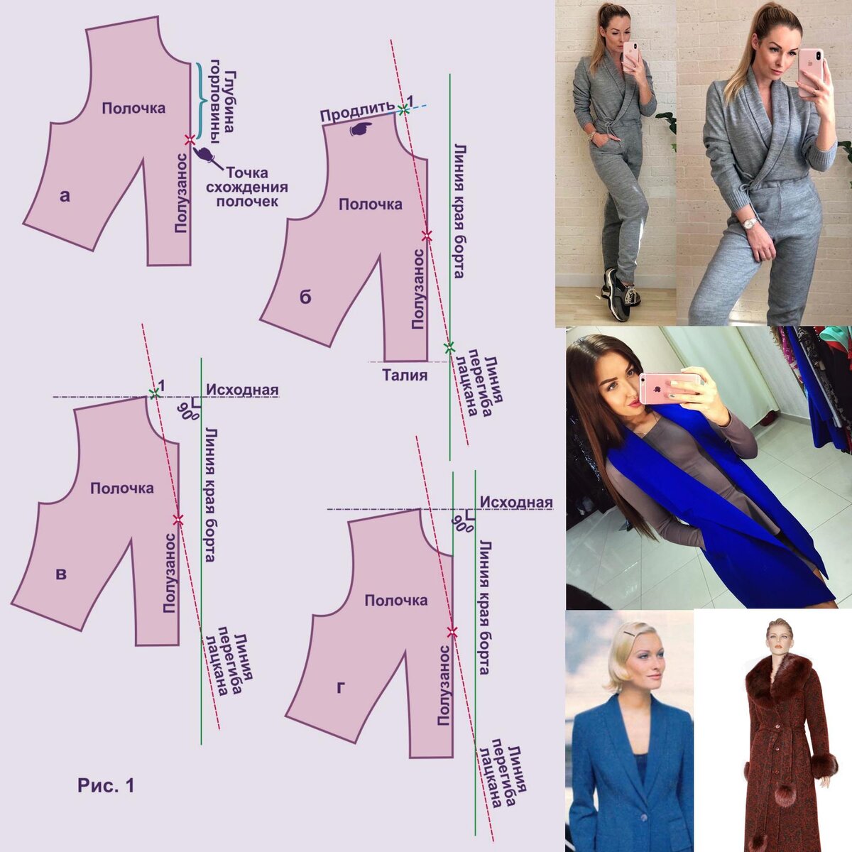 Построение выкройки воротника типа "шаль"