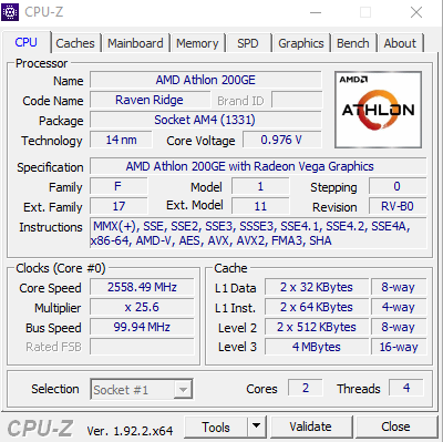 Подробная информация о AMD Athlon 200GE
