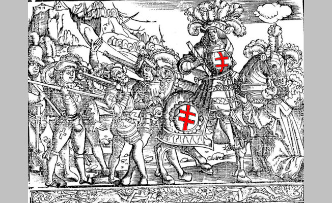 Герцог Лотарингский Рене II  перед битвой при Нанси, 1477 г  (гравюра 16 в)