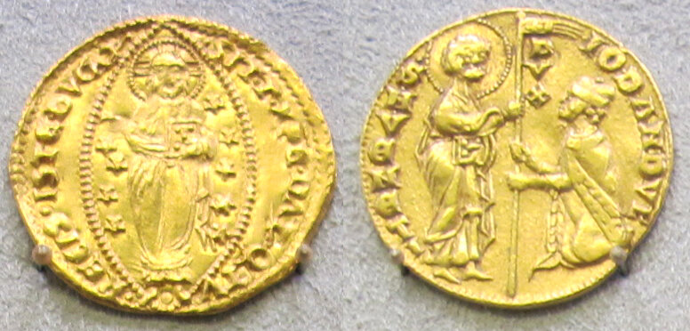 Венеция, ducato d'oro (zecchino), 1280-89 . Источник: I, Sailko, CC BY-SA 3.0 <https://creativecommons.org/licenses/by-sa/3.0>, via Wikimedia Commons