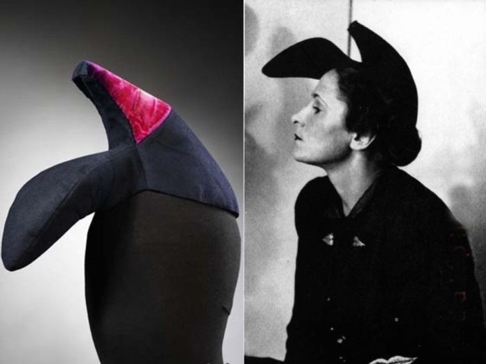 Шляпа-туфля Эльзы Скиапарелли  по идее Сальвадора Дали (в коллекции В и Альберт Музея в Лондоне)