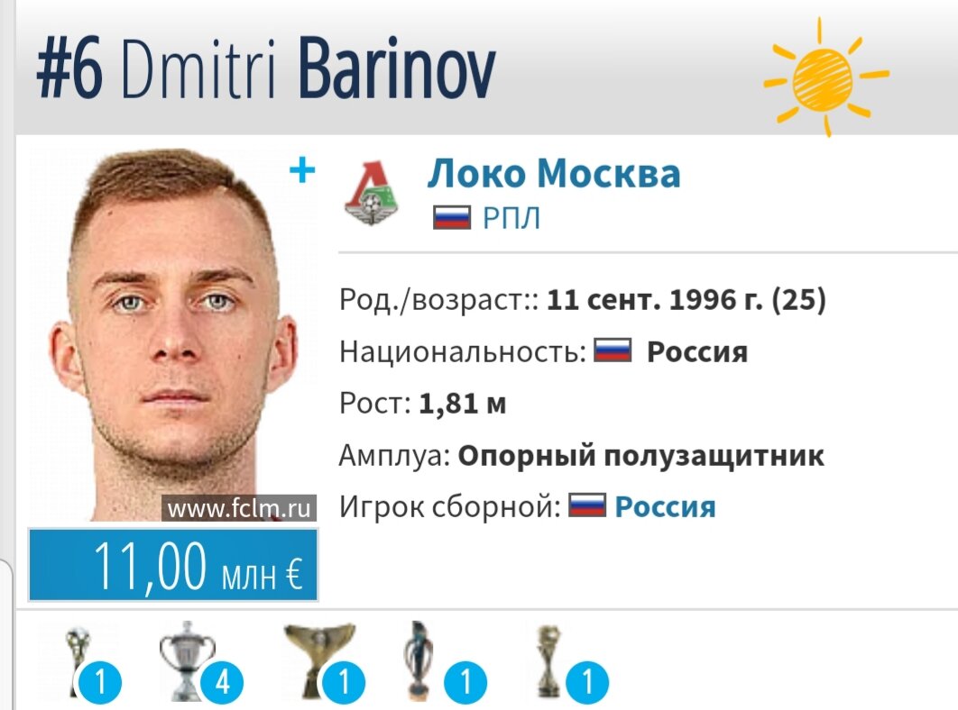 Трансферная стоимость Баринова