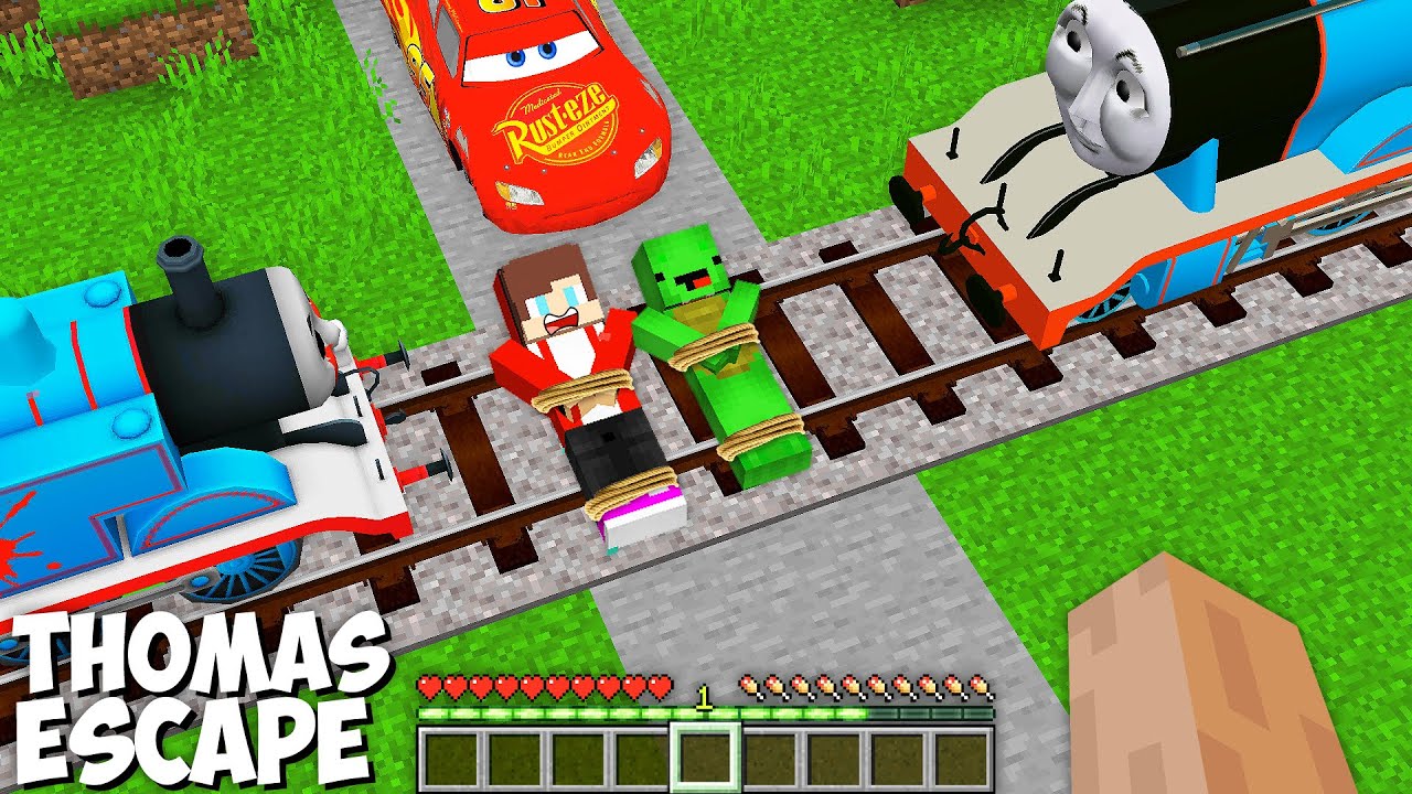 HOW to ESCAPE JJ and MIKEY from THOMAS THE TANK ENGINE.EXE and FRIENDS  MCQUEEN in Minecraft Gameplay