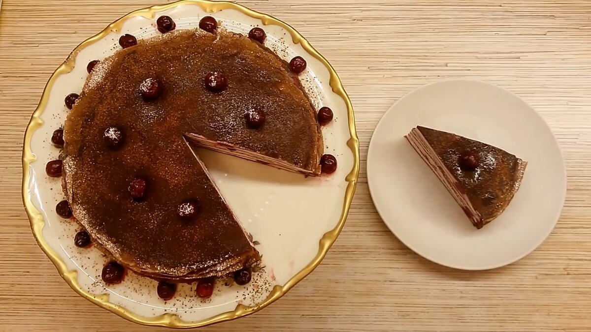 Рецепт шоколадного пирога с творожным кремом и вишней — Рецепты