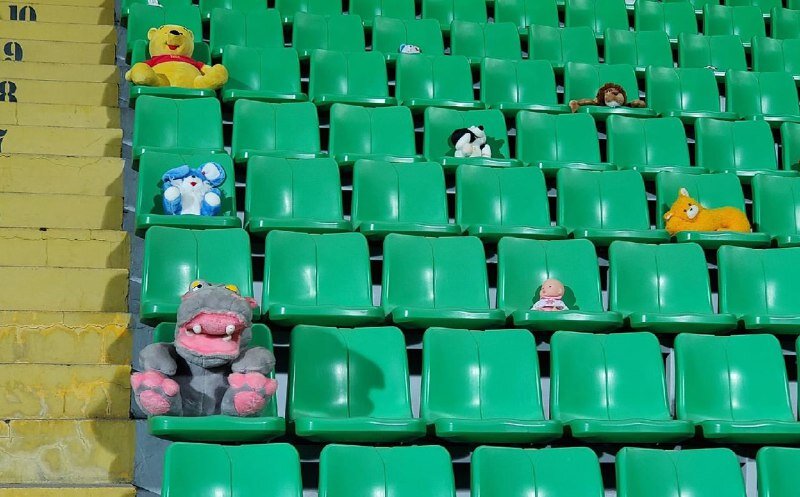 На трибунах вместо зрителей сидели мягкие игрушки. А на поле?...