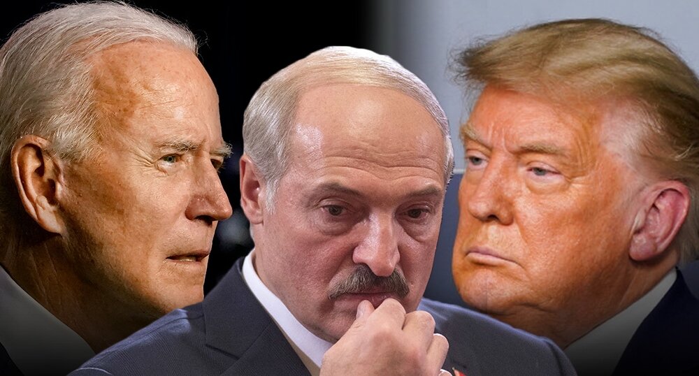 Александр Лукашенко между Дональдом Трампом и Джо Байденом