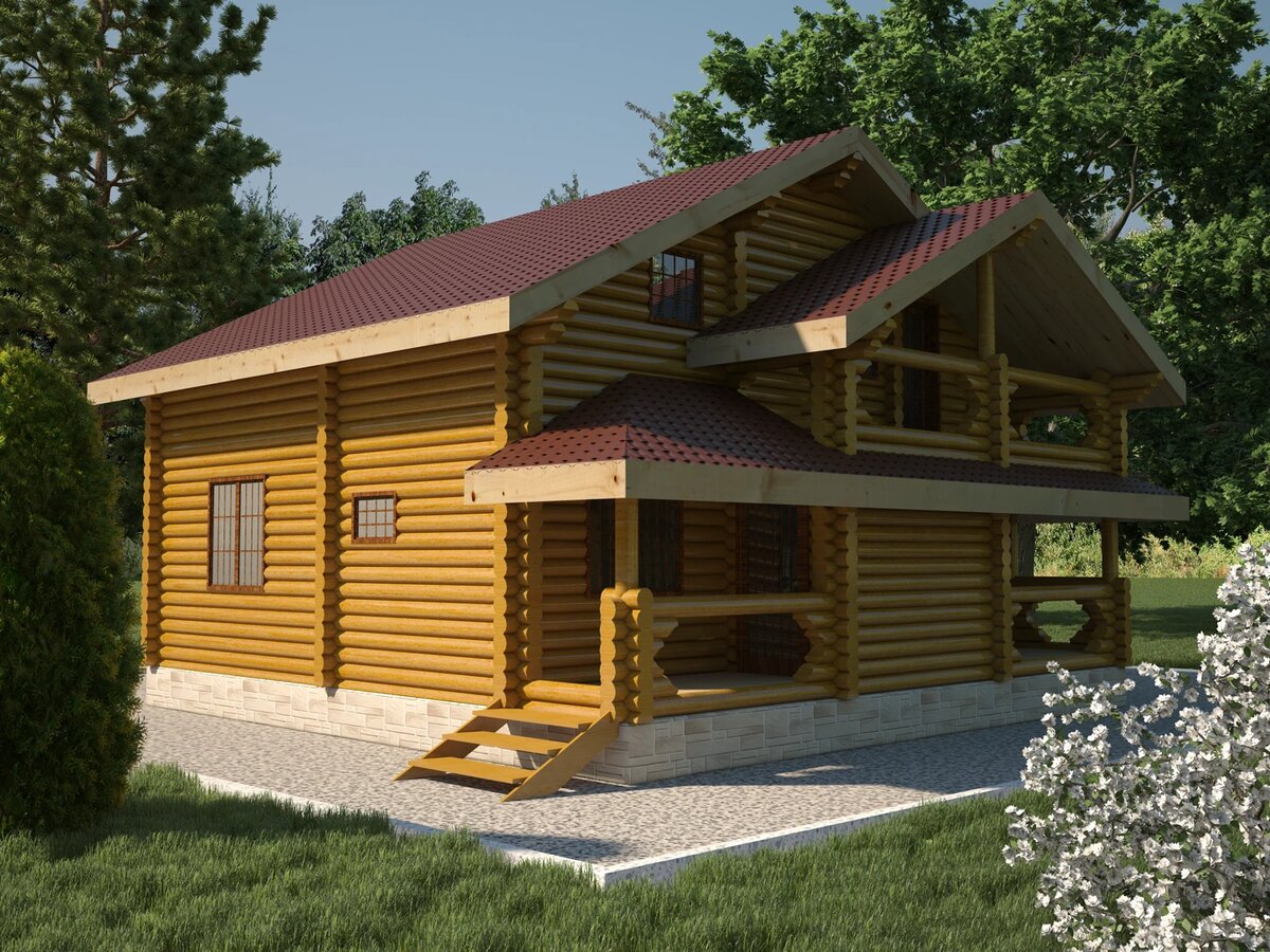 Проект двухэтажного дома с мансардой - 180 м²  (2 спальни)
