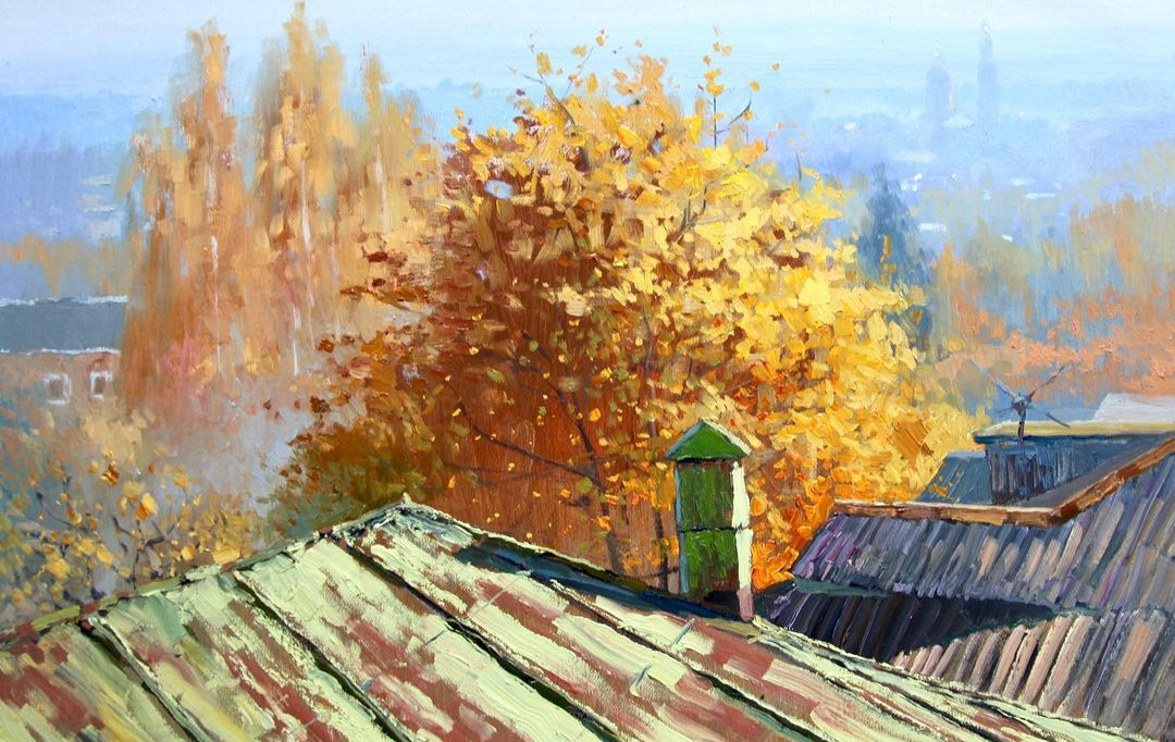 Фотография картины И. Чируна "Осень с крыши" (из открытых источников)
