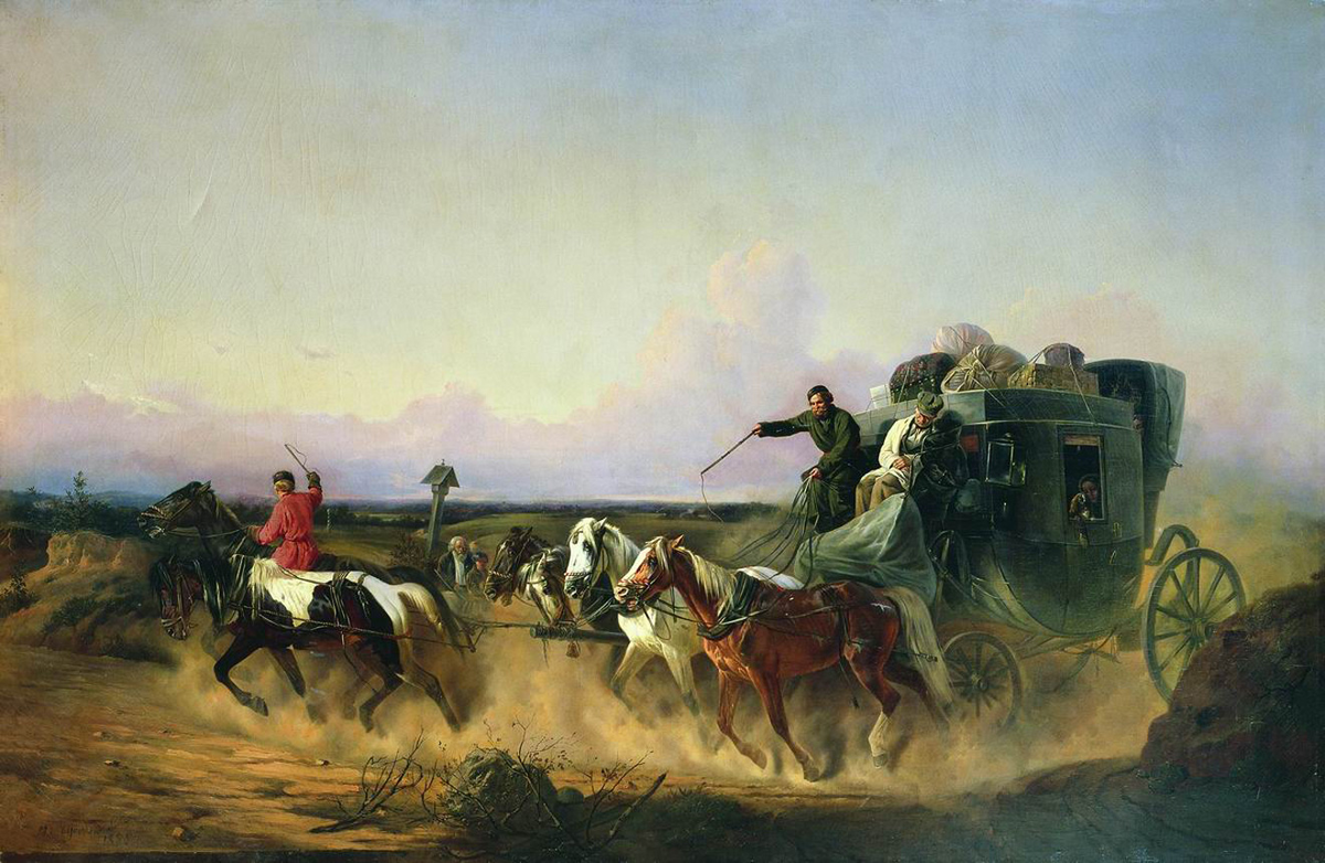 Помещица в пути. Картина Николая Сверчкова. 1855 год. Государственный Русский музей