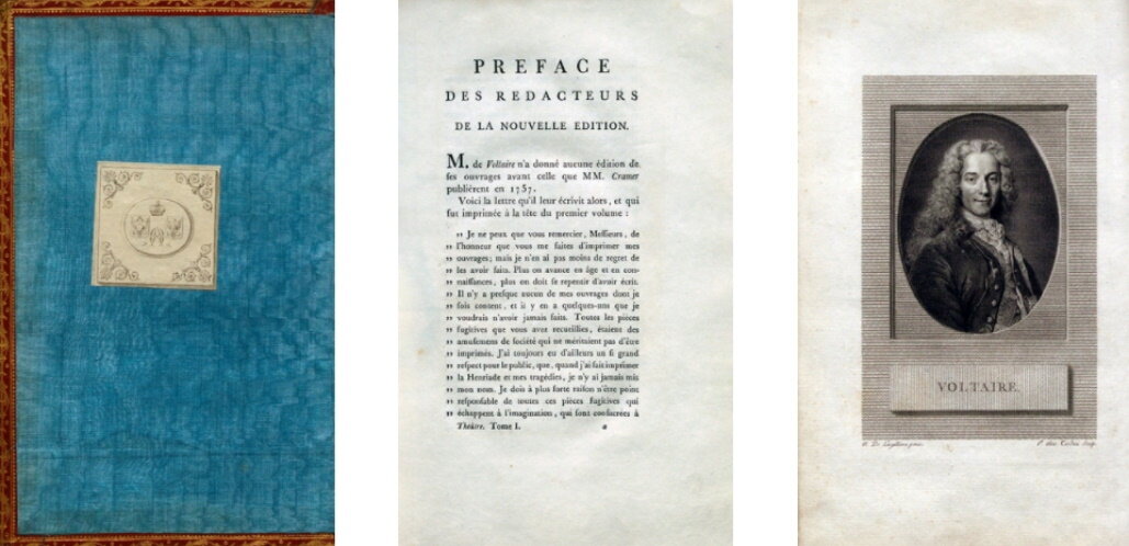 1. Голубая муаровая дублюра. 2. Посвящение Фридриху II. 3. Портрет Вольтера (1694–1778 гг.)