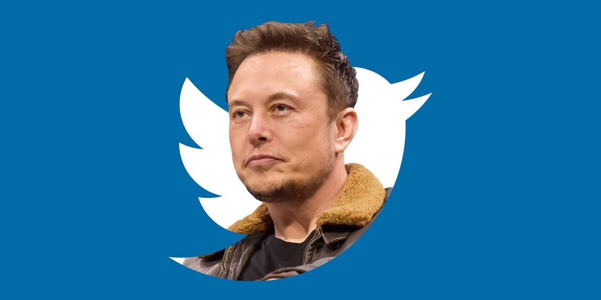 Илон Маск на логотипе Twitter.