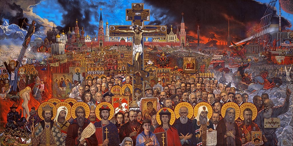 Картина "Сто веков" (другое название – "Вечная Россия") – самая известная и масштабная работа Ильи Глазунова. Подробнее - https://opisanie-kartin.com/opisanie-kartiny-ili-glazunova-sto-vekov/ или https://ru.wikipedia.org/wiki/%D0%92%D0%B5%D1%87%D0%BD%D0%B0%D1%8F_%D0%A0%D0%BE%D1%81%D1%81%D0%B8%D1%8F