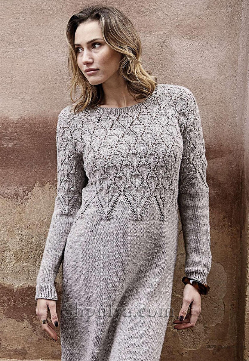Платье с узорчатым верхом спицами