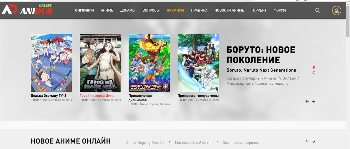 так выглядит сайт Anidub