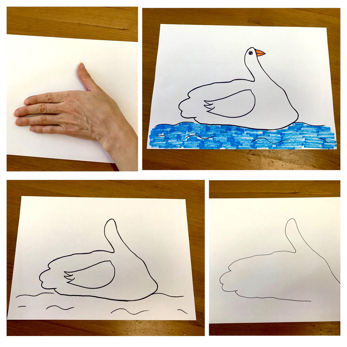 Лебедь из ладошки рисунок