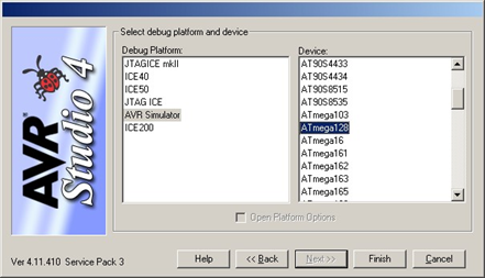 Рис.39. Вид окна выбора отладочной платформы и модели микроконтроллера