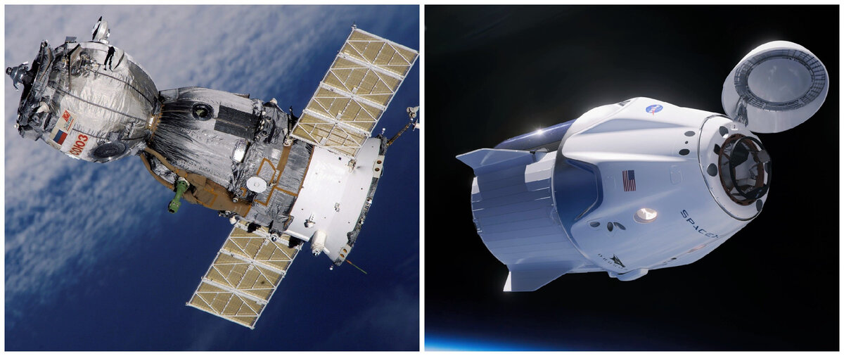 Корабль "Союз" и корабль "Crew Dragon".                      фото: картинки  яндекса. 