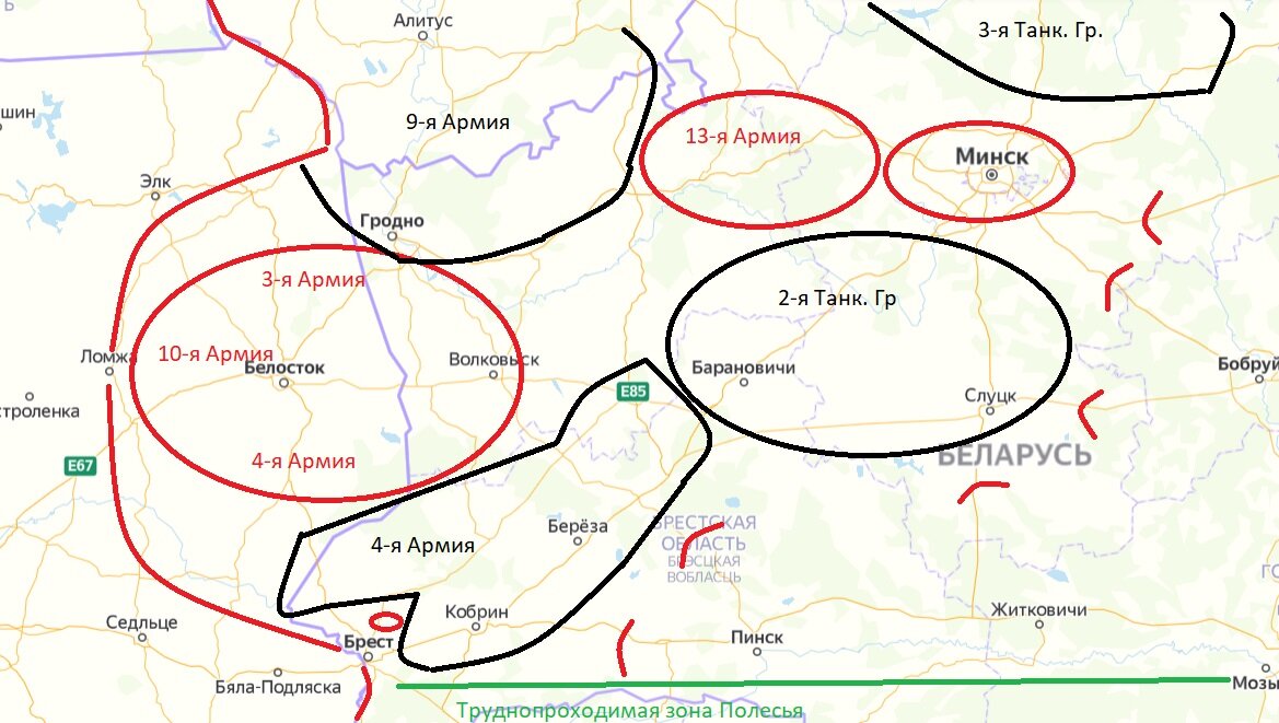 Белостокский котел 1941 карта