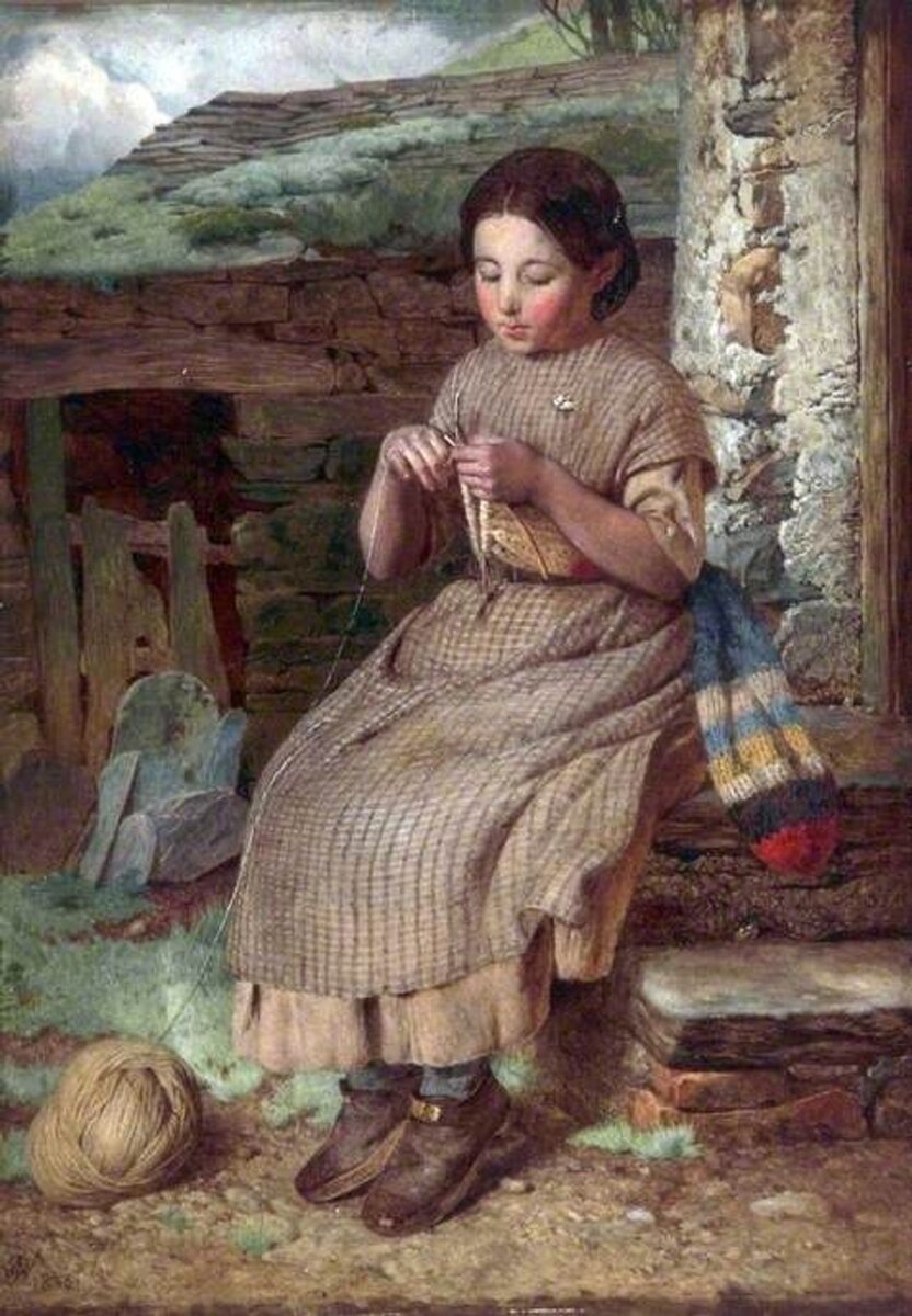 Knitting painting. John Dawson Watson (1832-1892). Джон Доусон. Доусон Доусон-Уотсон. Джон Уотсон художник.