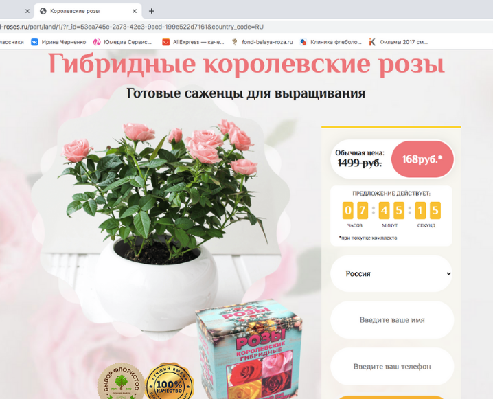 Скриншот сайта рекламы роз