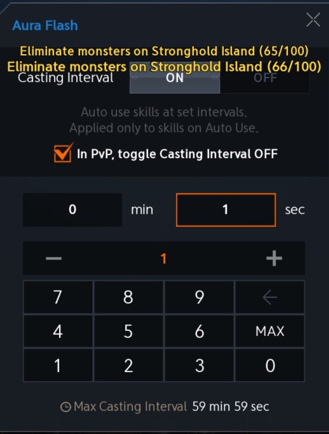 Окно установки интервала работы скиллов
