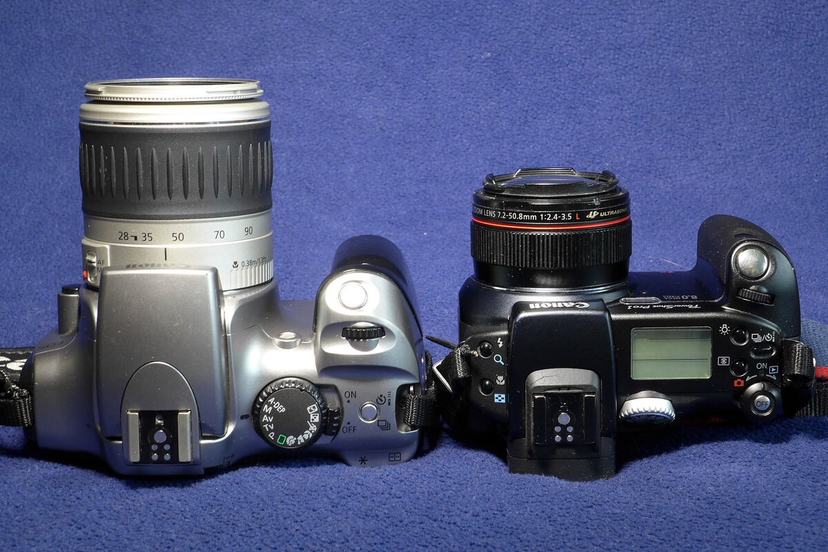 Canon EOS 300D (слева) и Canon PowerShot Pro1 (справа).