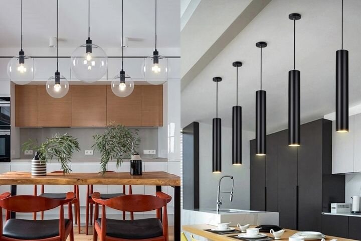 Подвесные светильники на кухне