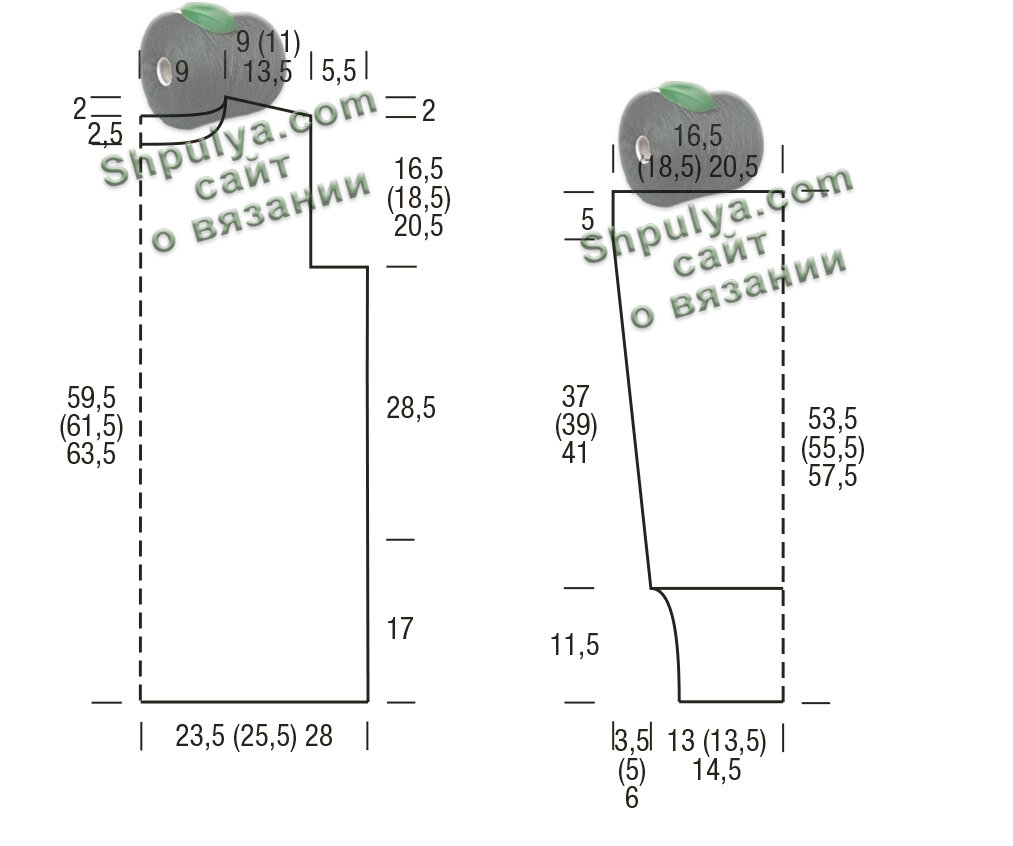 Выкройка вязаного пуловера спицами