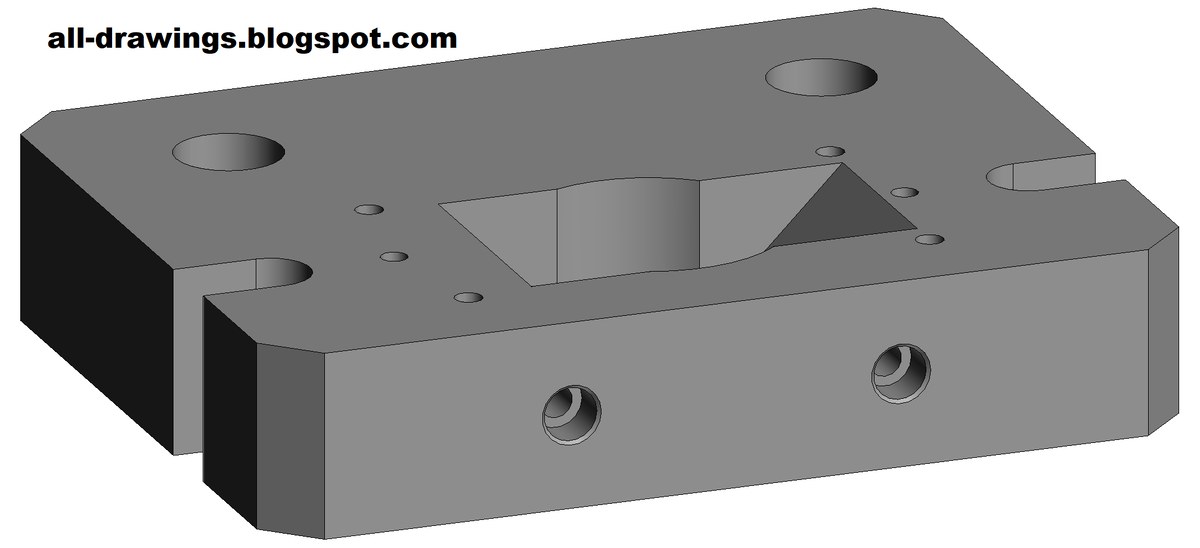 3D модель и чертеж нижней плиты штампа пробивки-вырубки