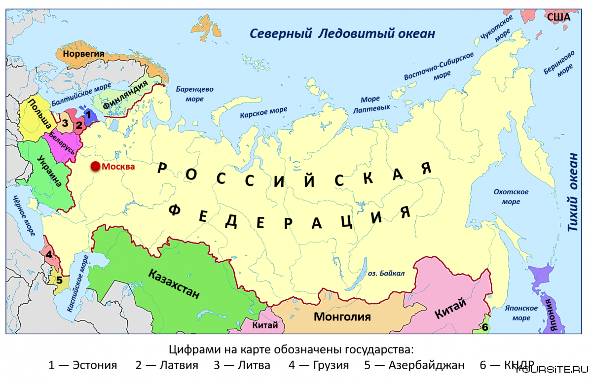 Территория какого нового субъекта омывается черным. Страны соседи России на карте. Карта России и соседних стран. Соседние государства России. Карта России с соседями государствами.