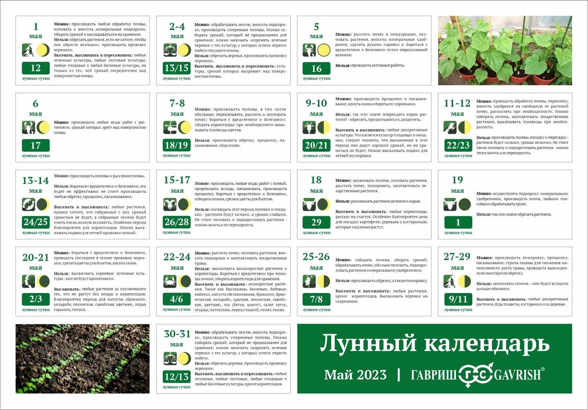 Лунный календарь садовода и огородника на май 2023 года | Гавриш ...