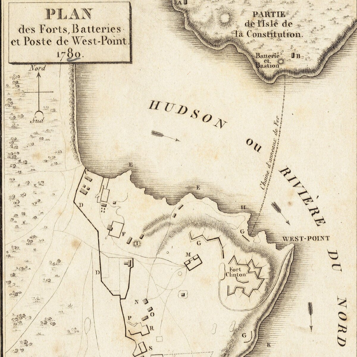 Цепь на реке Гудзон, план местности на 1780 год. Источник: flickr.com