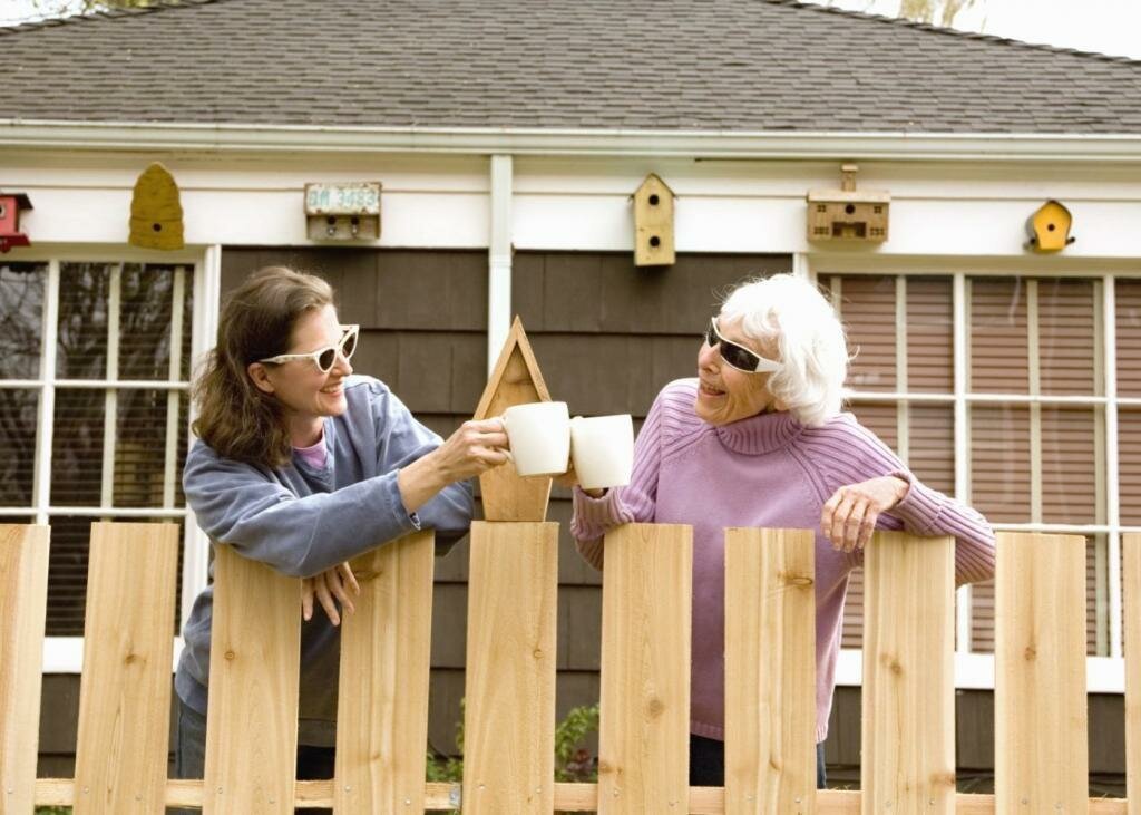 Соседи по даче. Дружба с соседями. Соседская девчонка. Женщины на лестничной площадке. Забор между соседями.