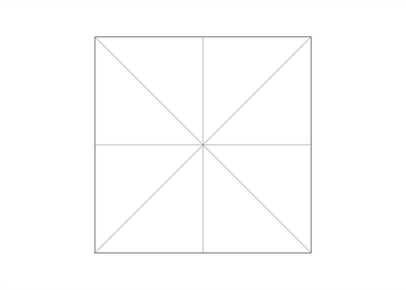 Разделить квадрат на 4 равные треугольника