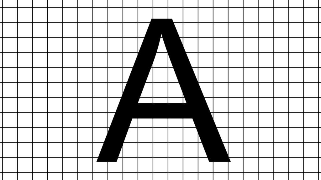 Условное расположение буквы «А» на пиксельной сетке