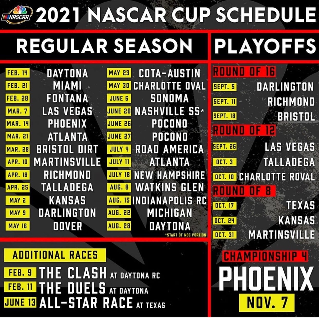 Календарь Nascar Cup Series 2021 года 