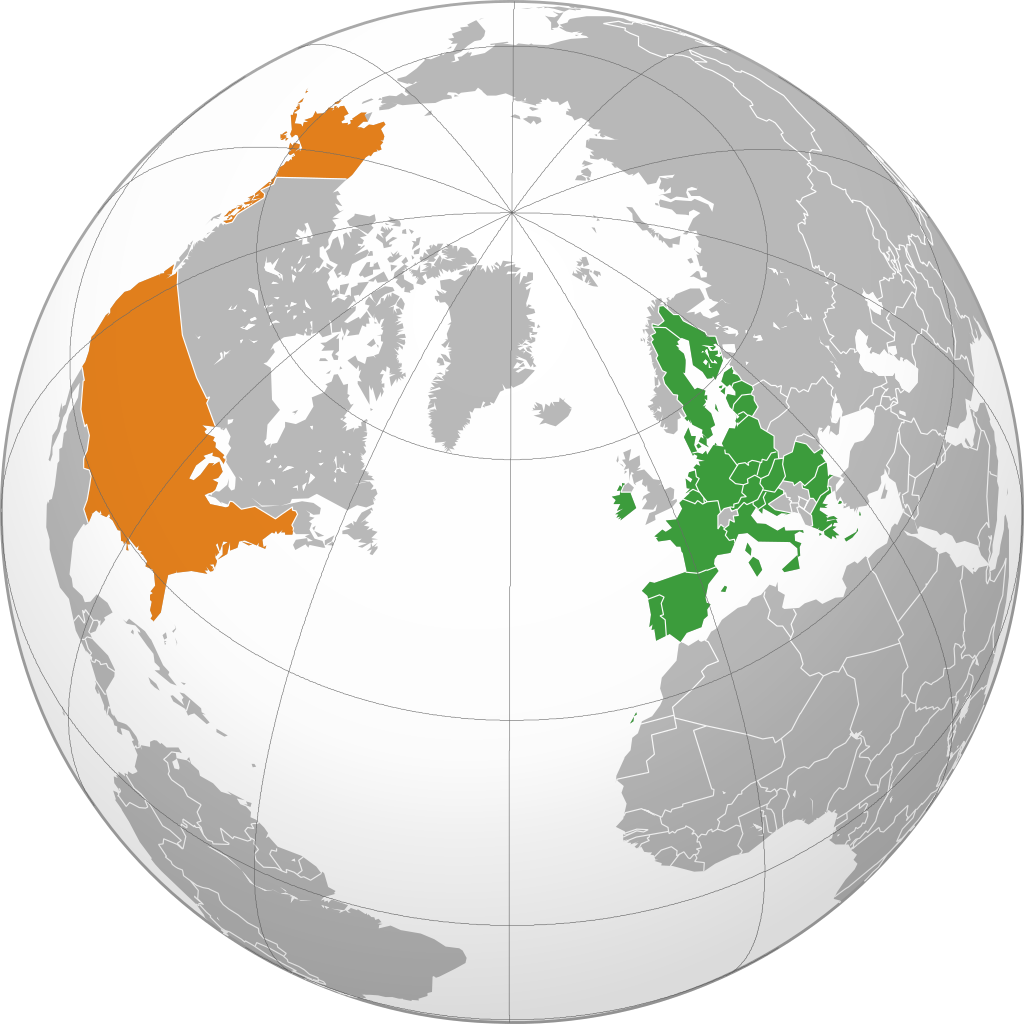 США (оранжевый) и ЕС (зелёный)