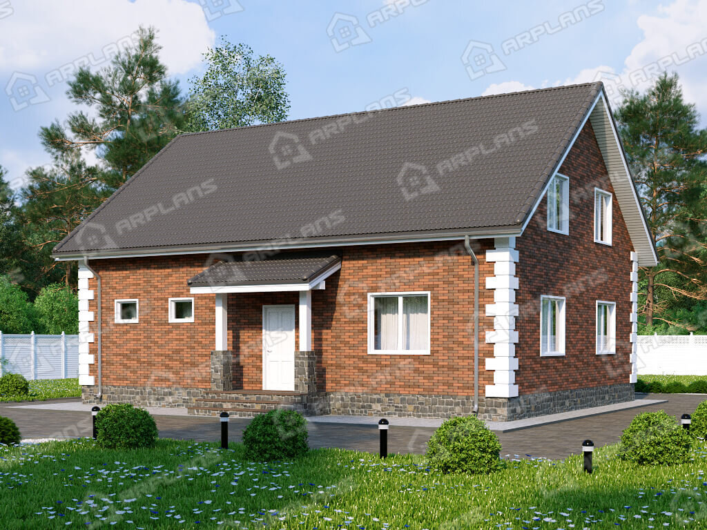 Фото 1 двухэтажного дома из газобетона с мансардой, 3 спальнями, гостевой комнатой и газовой котельной. 200 кв м. Источник arplans.ru Проект К-369